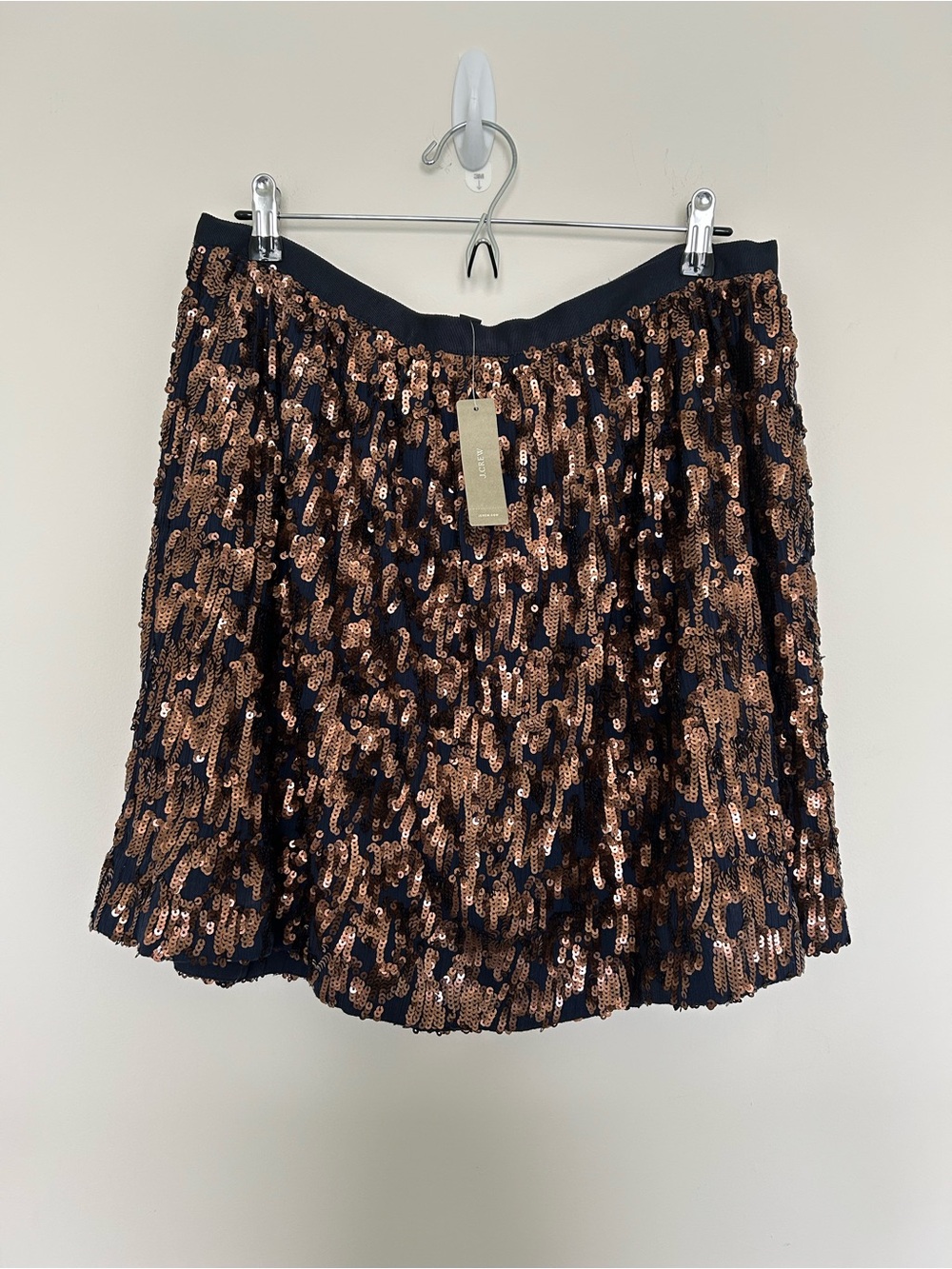 J.Crew Sequin Mini Skirt Copper Sequins on Navy Fabric Size 12 NWT